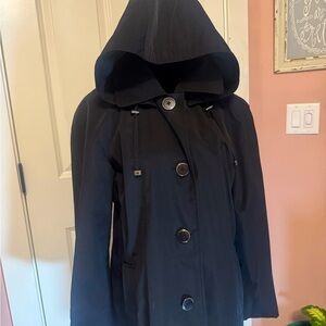 London Fog lined trench coat/raincoat with hood  size L